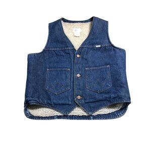 Vintage Wrangler Denim Vest Sherpa Mens XL Cowboy Button Western Rodeo USA Ranch